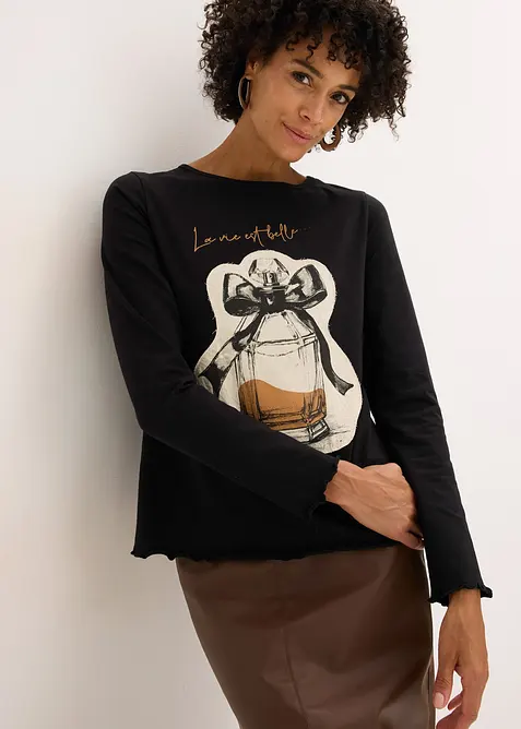 Maglia a maniche lunghe in cotone elasticizzato, bonprix