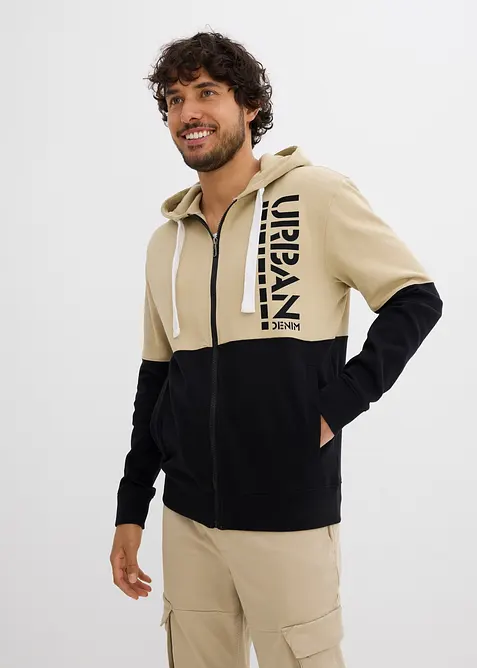 Felpa con zip e cappuccio in puro cotone biologico, bonprix