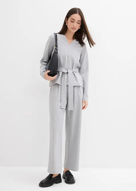 Maglia a maniche lunghe con cintura da annodare in misto viscosa, bonprix