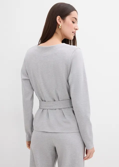 Maglia a maniche lunghe con cintura da annodare in misto viscosa, bonprix