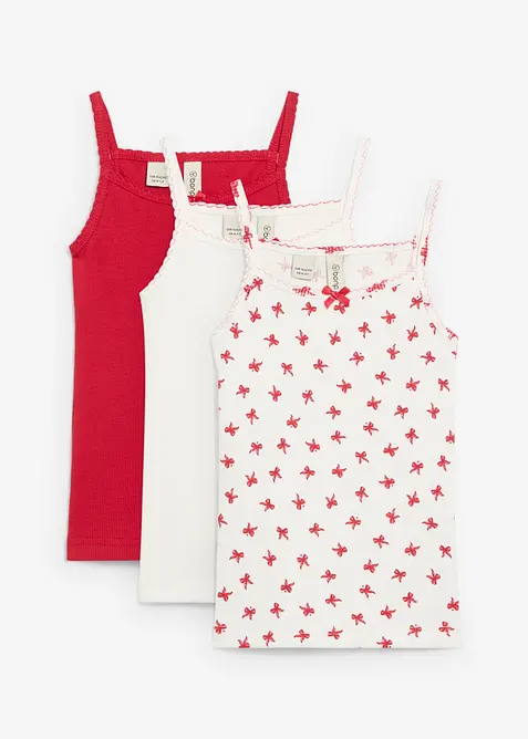 Canottiera a coste morbide con fiocco in satin (pacco da 3), bonprix