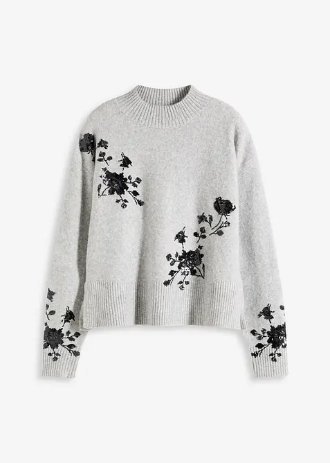 Maglione con ricamo e paillettes, bonprix