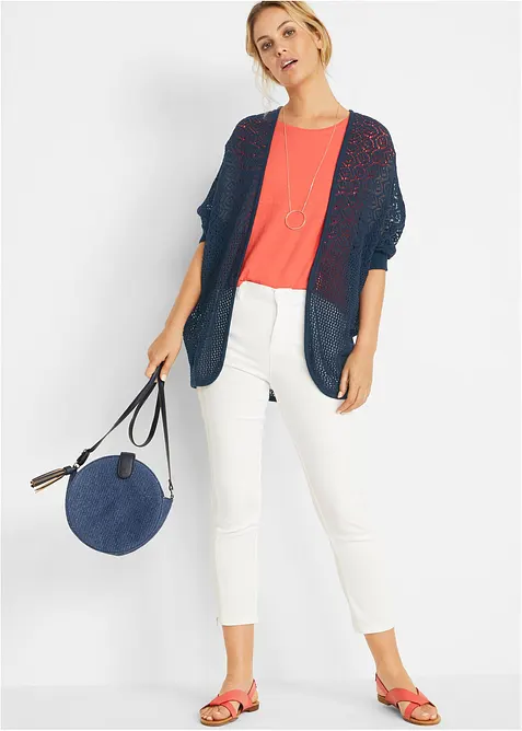 Cardigan lungo con motivo traforato, bonprix
