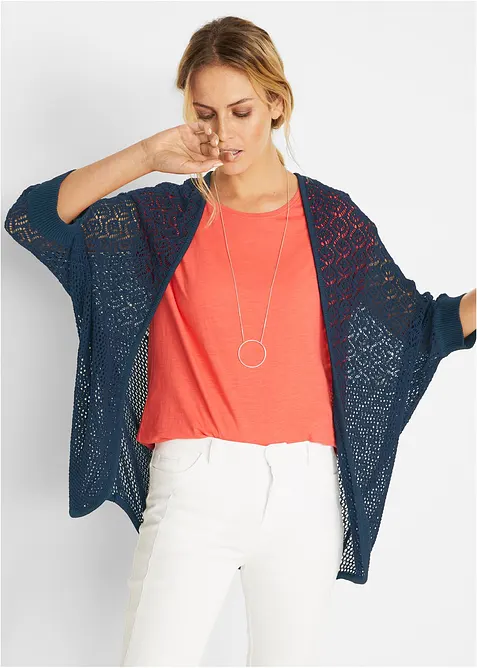 Cardigan lungo con motivo traforato, bonprix