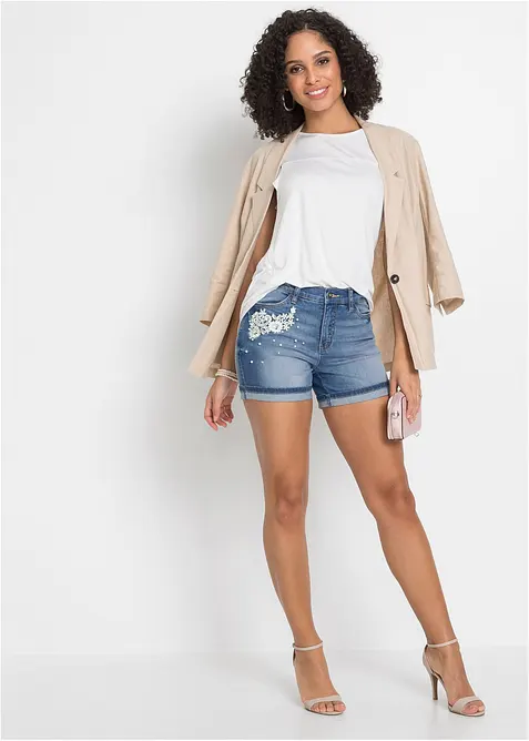 Shorts di jeans con applicazioni, vita media, bonprix