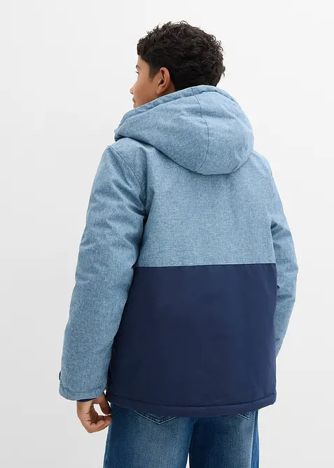 Giacca invernale imbottita in color block con cappuccio, bonprix
