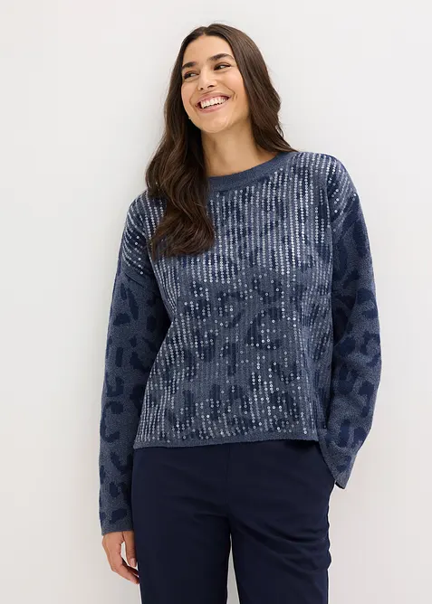 Maglione jacquard oversize con paillettes, bonprix