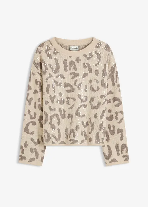 Maglione jacquard oversize con paillettes, bonprix