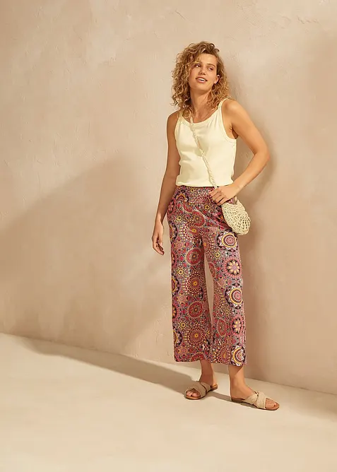 Pantaloni culotte larghi in jersey con cinta smock, bonprix