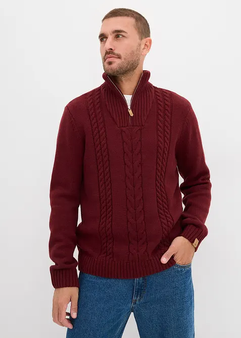 Maglione in filato grosso con zip e lavorazione a trecce, bonprix