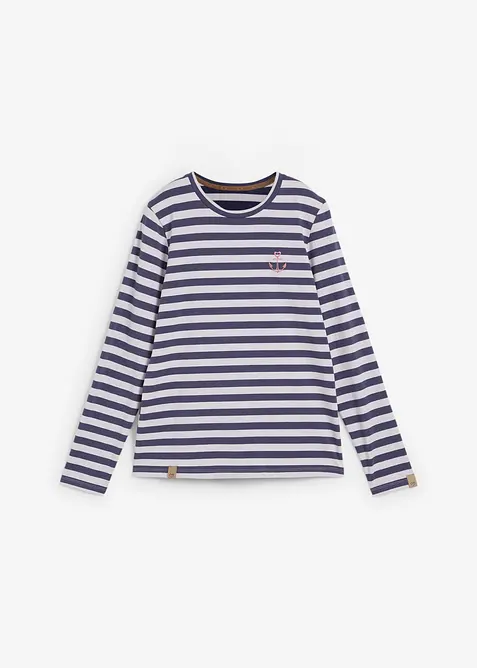 Maglia a maniche lunghe a righe con ricamo, bonprix