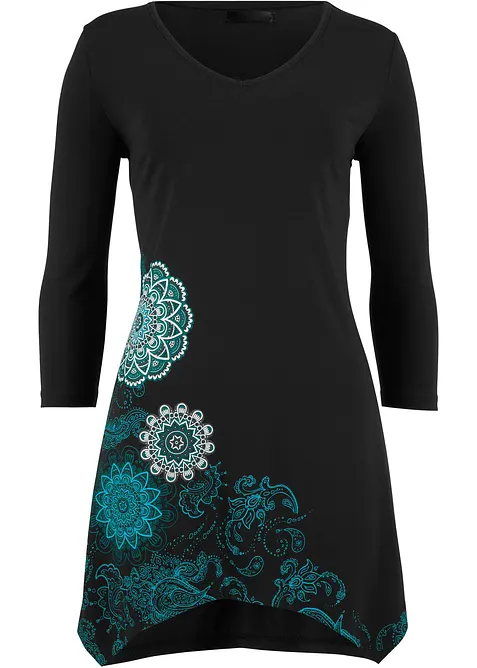 Maglia lunga con fondo asimmetrico, scollo a V e maniche a 3/4, bonprix