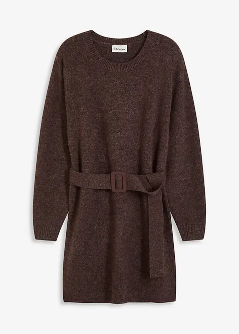 Miniabito in maglia con morbida lana e cintura, bonprix