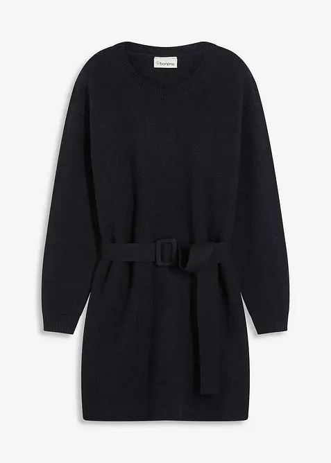 Miniabito in maglia con morbida lana e cintura, bonprix