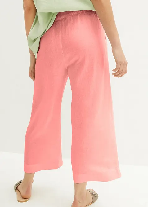 Pantaloni culotte cropped in misto lino leggero, bonprix