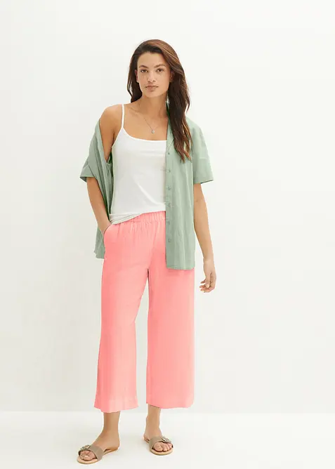 Pantaloni culotte cropped in misto lino leggero, bonprix