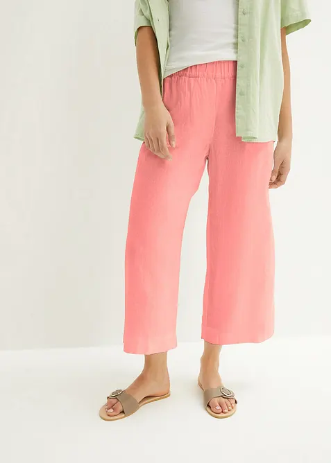 Pantaloni culotte cropped in misto lino leggero, bonprix