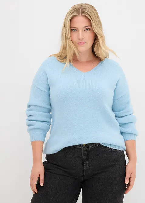 Maglione in filato fine morbido con maniche a palloncino, bonprix