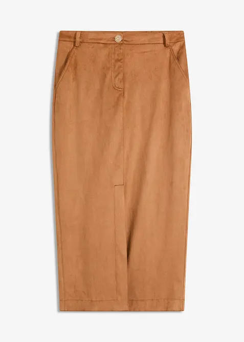 Gonna longuette in similpelle scamosciata, bonprix