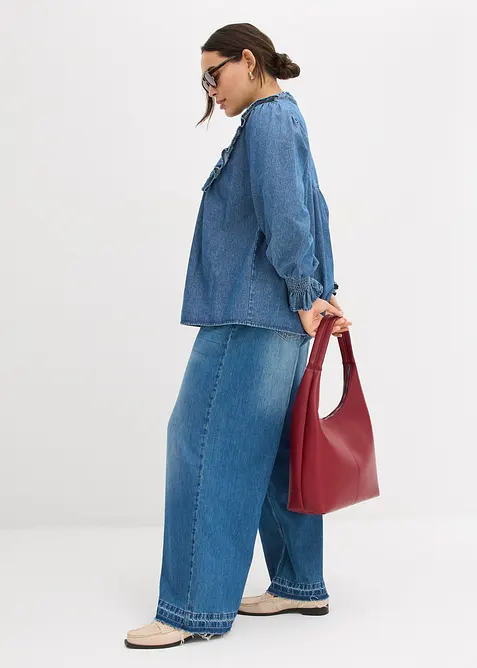 Camicia di jeans con ruches, bonprix