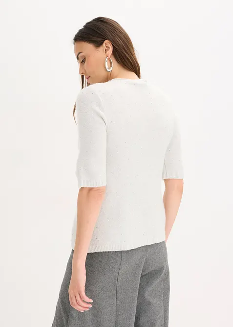 Maglione a mezze maniche con paillettes e filato lucido, bonprix