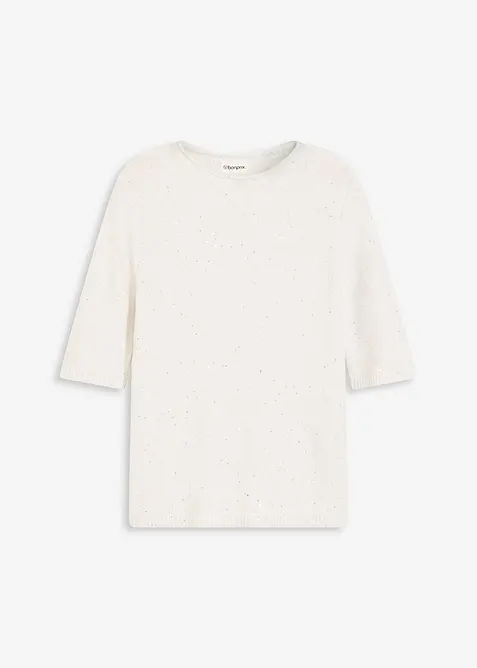 Maglione a mezze maniche con paillettes e filato lucido, bonprix