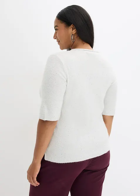 Maglione a mezze maniche con paillettes e filato lucido, bonprix