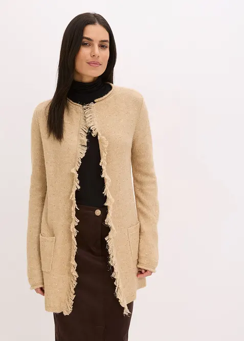 Maxi cardigan con paillettes e filato lucido, bonprix