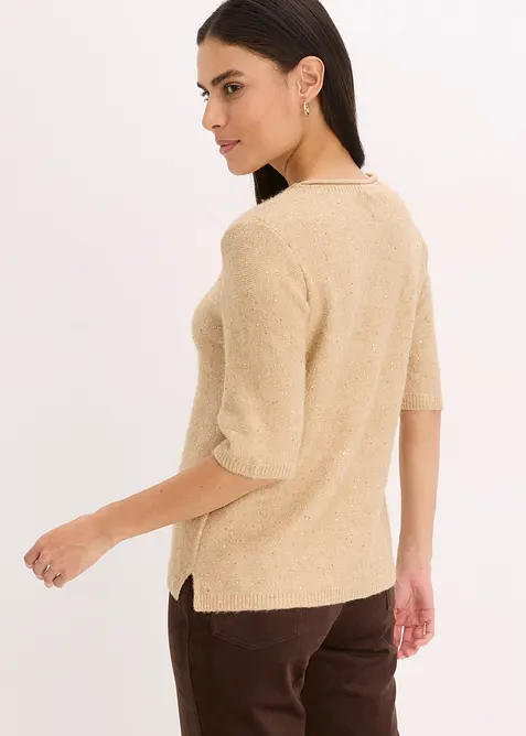 Maglione a mezze maniche con paillettes e filato lucido, bonprix
