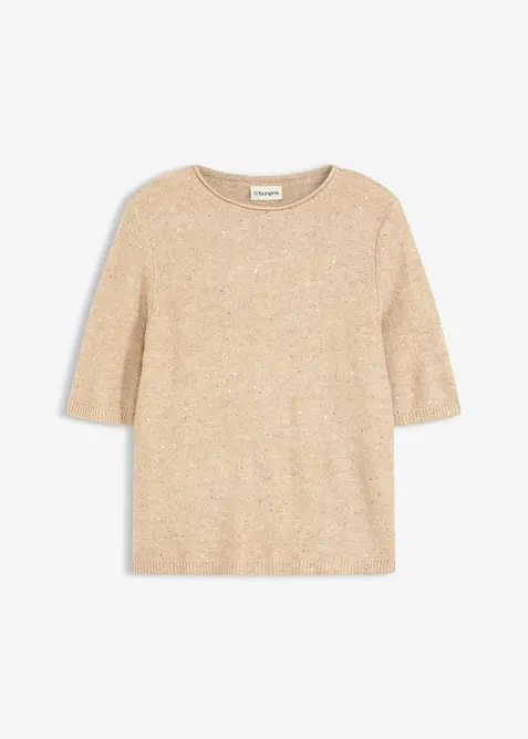 Maglione a mezze maniche con paillettes e filato lucido, bonprix