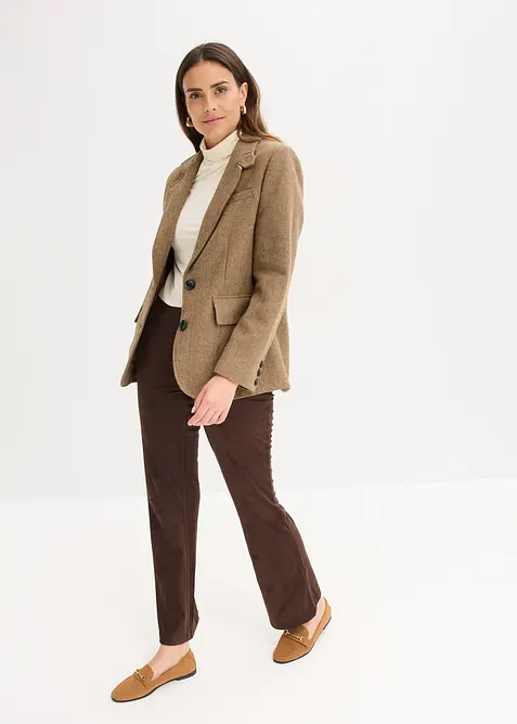Blazer con motivo spigato in misto lana, bonprix