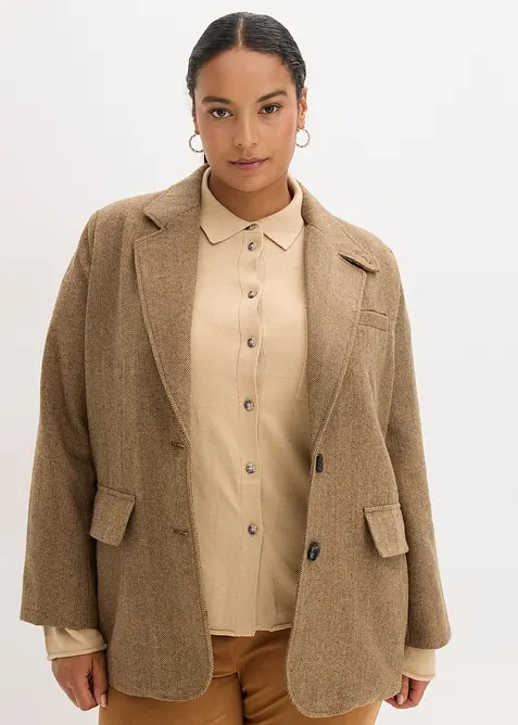 Blazer con motivo spigato in misto lana, bonprix