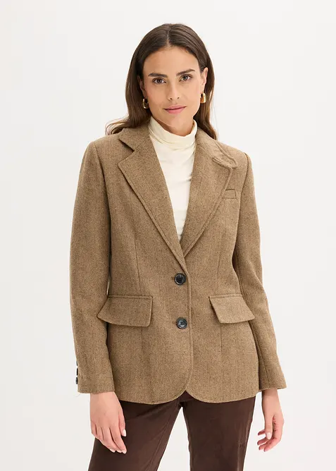 Blazer con motivo spigato in misto lana, bonprix