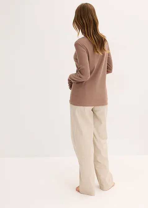 Tuta da casa con maglia a coste e pantaloni in tessuto, bonprix