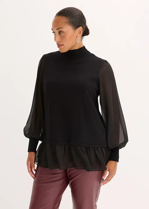 Maglione in filato fine con inserto effetto camicia, bonprix