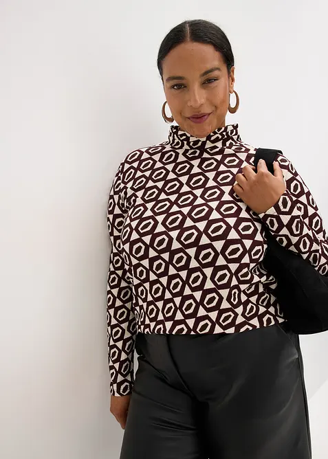 Maglia con colletto alto in tessuto strutturato, bonprix