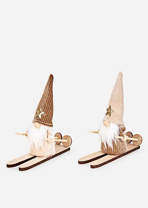 Statuetta decorativa gnomo sciatore (pacco da 2), bonprix