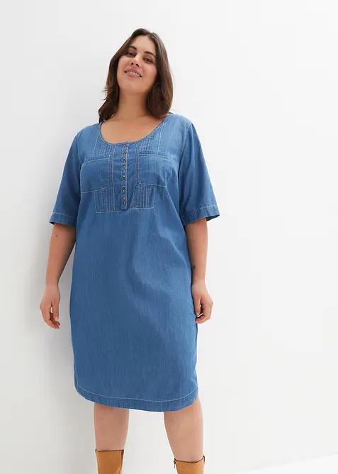 Abito al ginocchio in jeans di cotone a mezze maniche, bonprix