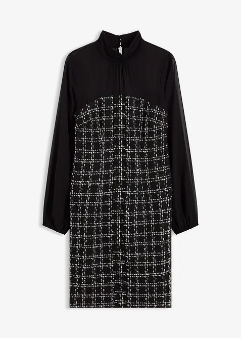 Miniabito in bouclé con maniche di chiffon, bonprix