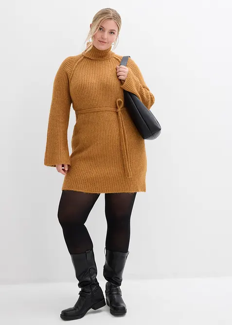 Abito corto in maglia a coste con collo alto, bonprix