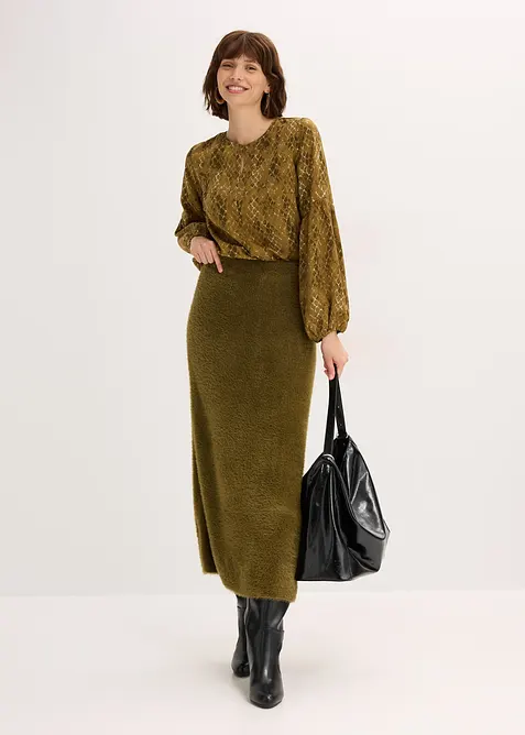 Gonna di maglia in filato morbido effetto piuma, bonprix