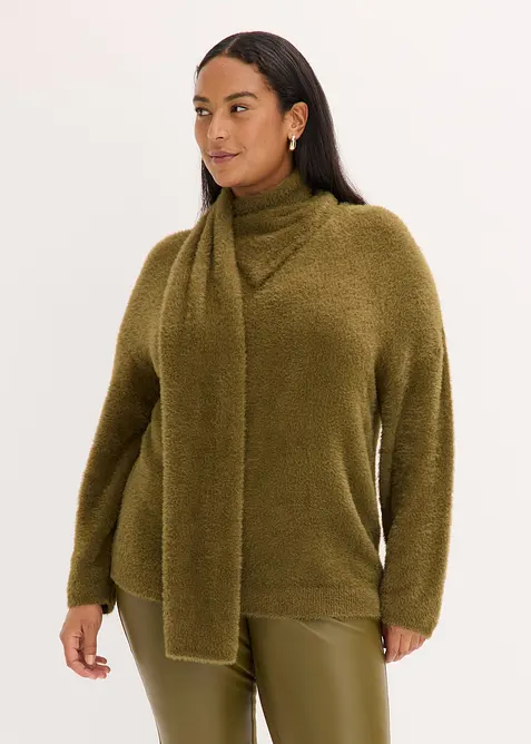 Maglione oversize con sciarpa, bonprix