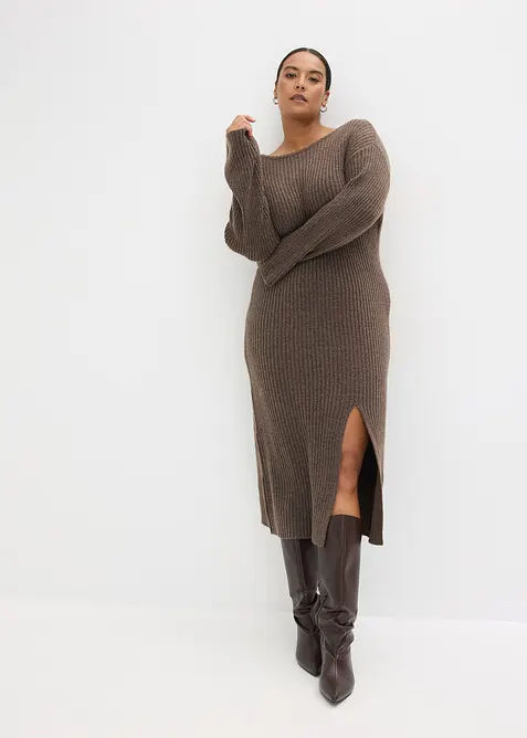 Abito in maglia con spacco, bonprix