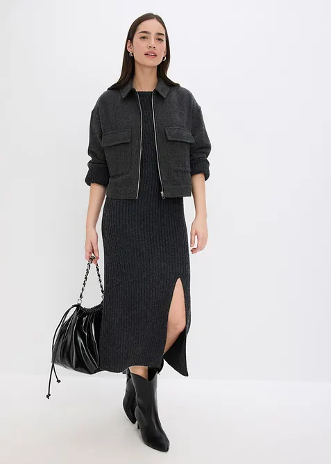 Abito in maglia con spacco, bonprix