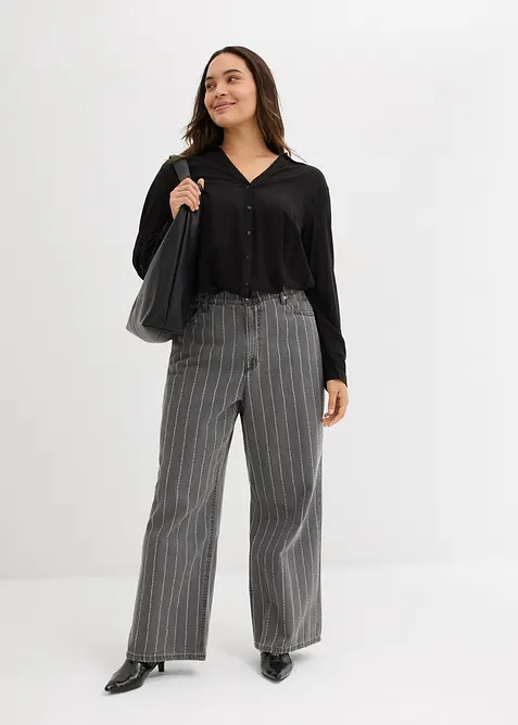 Jeans wide leg con effetti destroyed, vita alta, bonprix