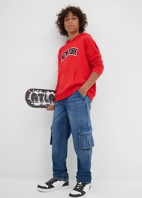 Jeans cargo termici loose fit con fodera in jersey, tapered, bonprix