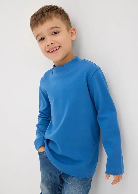 Maglia a maniche lunghe con collo dritto in puro cotone biologico (pacco da 2), bonprix