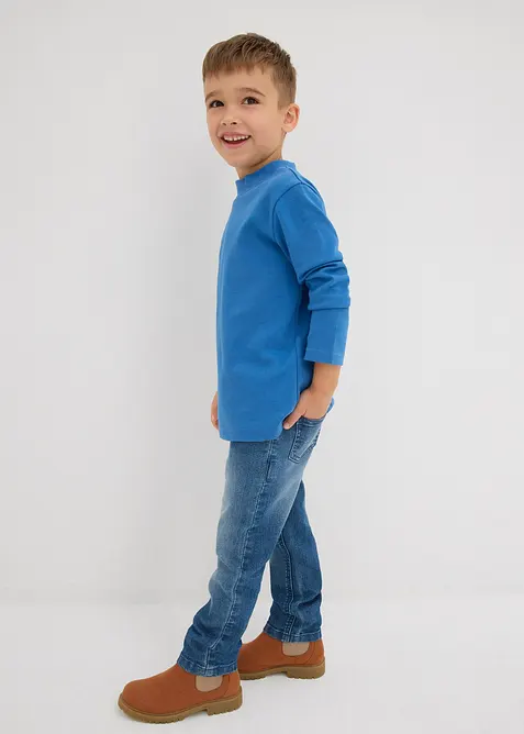 Maglia a maniche lunghe con collo dritto in puro cotone biologico (pacco da 2), bonprix