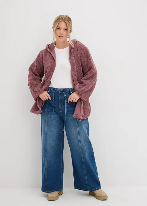 Giacca in pile teddy svasata con spacchi laterali, bonprix