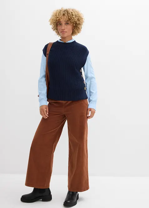 Pantaloni in velluto a coste con cinta comoda, vita alta, bonprix